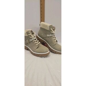 Nautica Evona Lace Up Ankle Hiking Boots Beige Faux Fur Cuff Women's Sz 8 logo